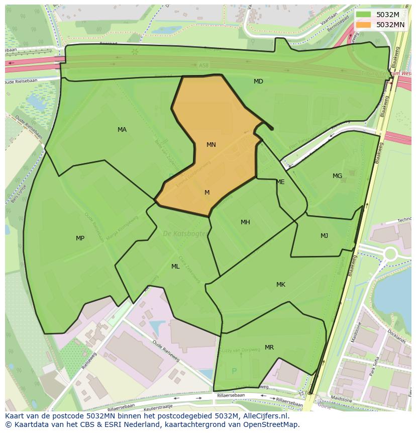 Afbeelding van het postcodegebied 5032 MN op de kaart.