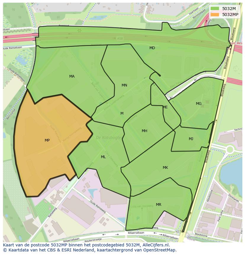 Afbeelding van het postcodegebied 5032 MP op de kaart.