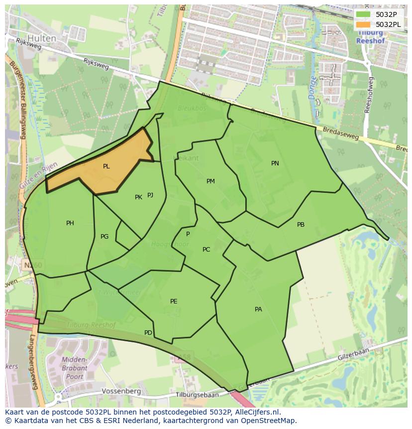 Afbeelding van het postcodegebied 5032 PL op de kaart.