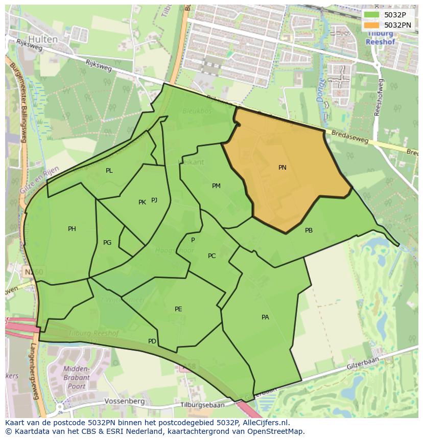 Afbeelding van het postcodegebied 5032 PN op de kaart.