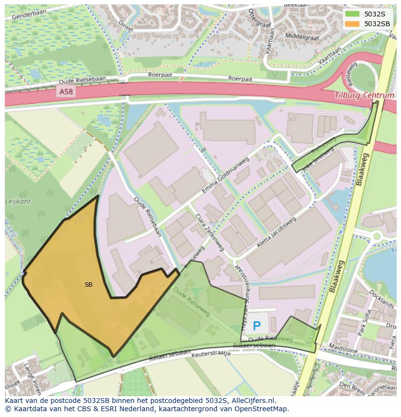 Afbeelding van het postcodegebied 5032 SB op de kaart.