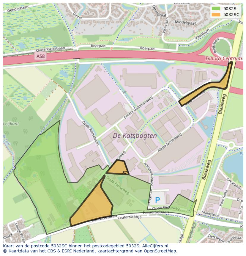 Afbeelding van het postcodegebied 5032 SC op de kaart.