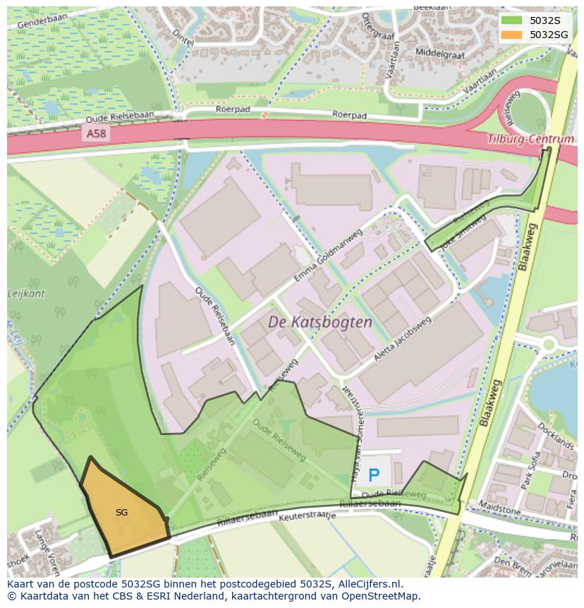 Afbeelding van het postcodegebied 5032 SG op de kaart.