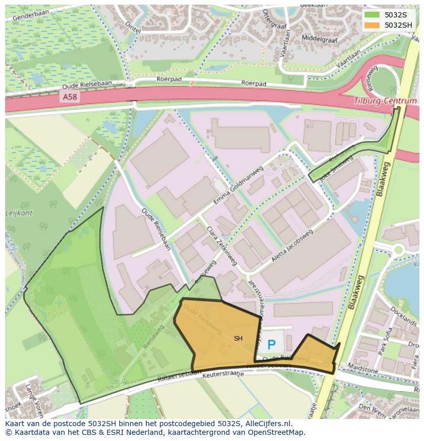 Afbeelding van het postcodegebied 5032 SH op de kaart.