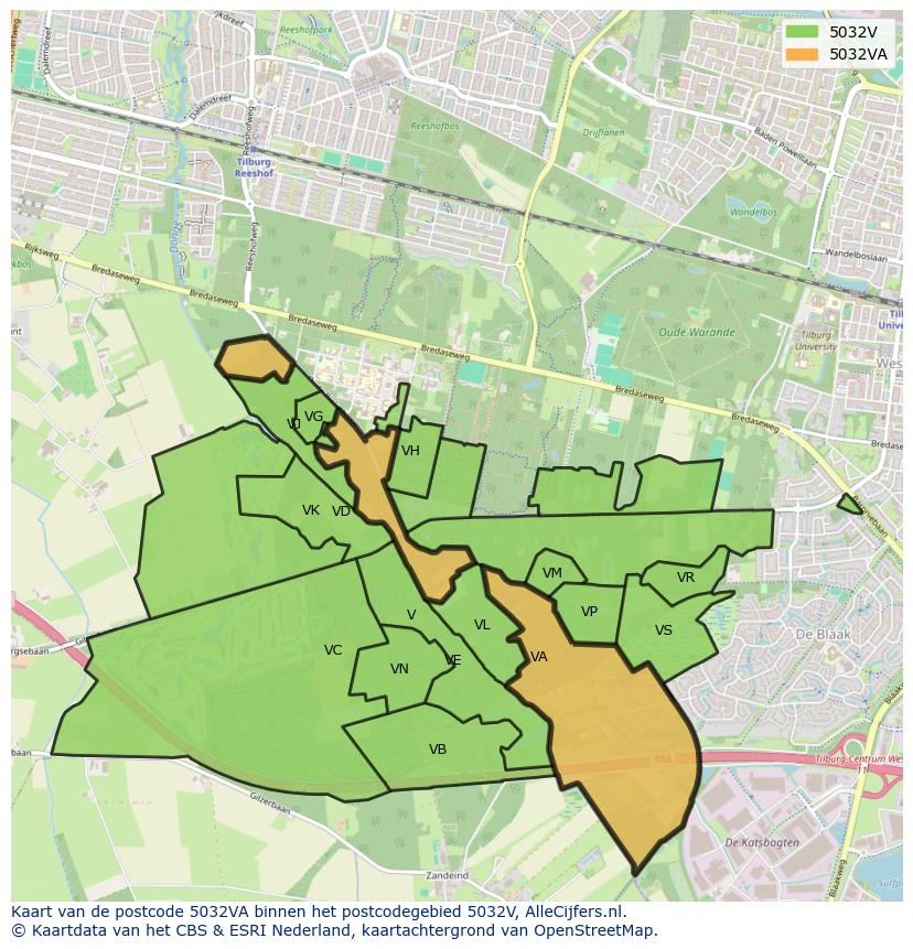 Afbeelding van het postcodegebied 5032 VA op de kaart.