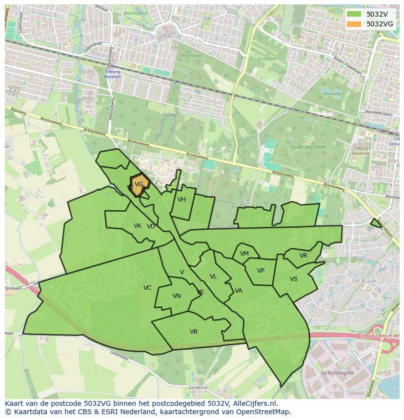 Afbeelding van het postcodegebied 5032 VG op de kaart.