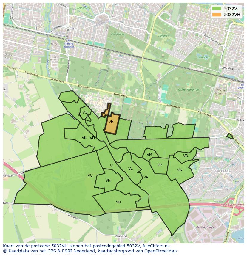Afbeelding van het postcodegebied 5032 VH op de kaart.