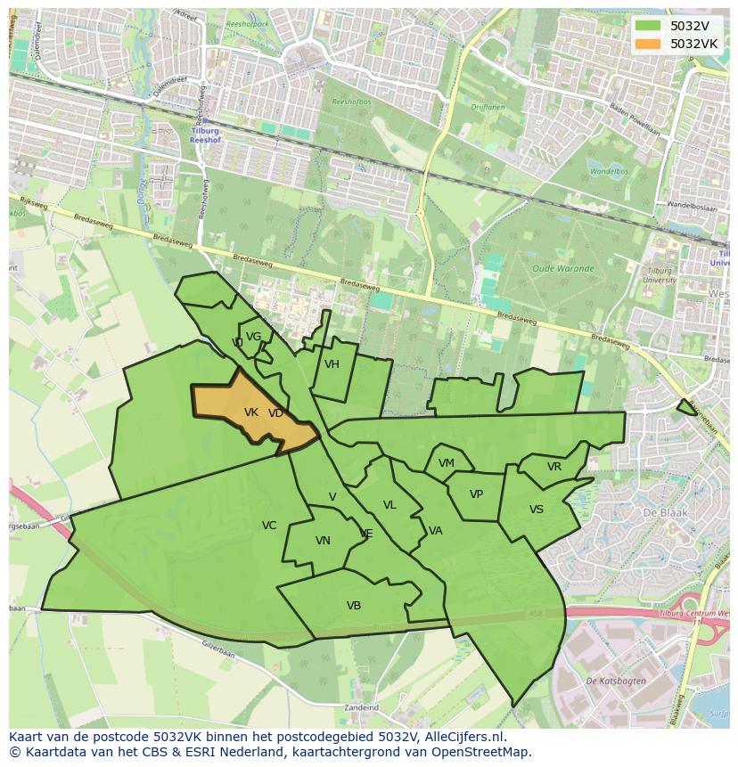 Afbeelding van het postcodegebied 5032 VK op de kaart.