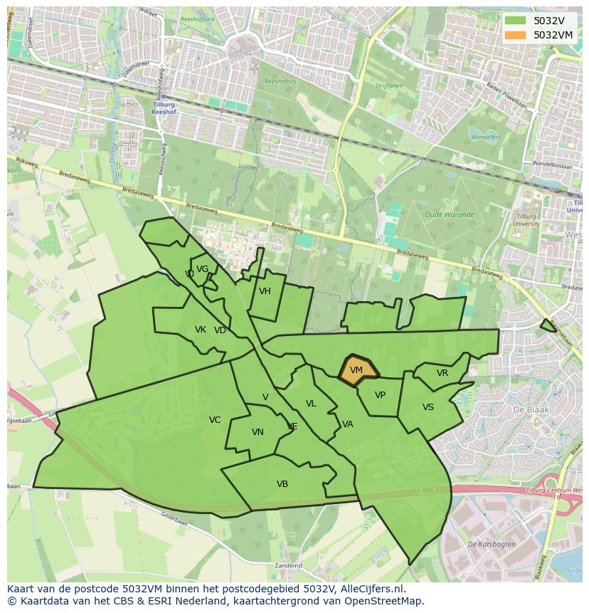 Afbeelding van het postcodegebied 5032 VM op de kaart.