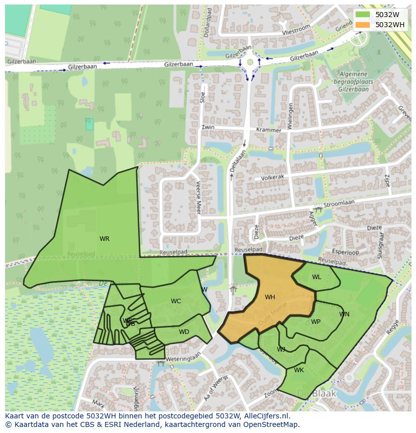 Afbeelding van het postcodegebied 5032 WH op de kaart.