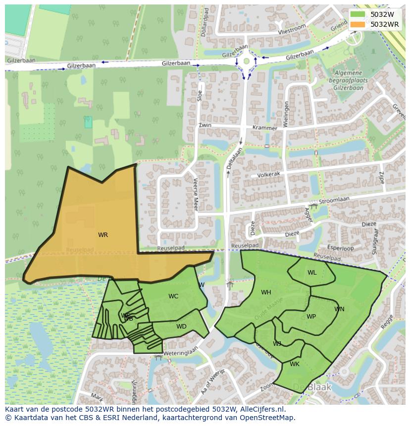 Afbeelding van het postcodegebied 5032 WR op de kaart.