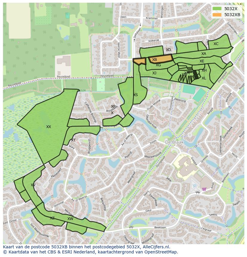 Afbeelding van het postcodegebied 5032 XB op de kaart.
