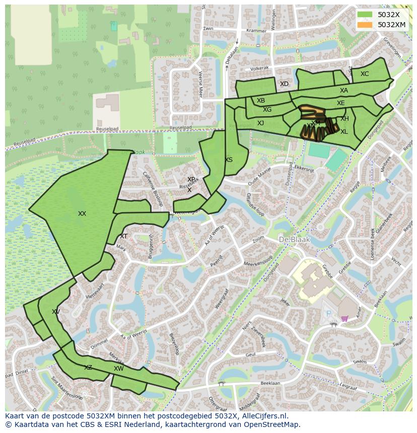 Afbeelding van het postcodegebied 5032 XM op de kaart.