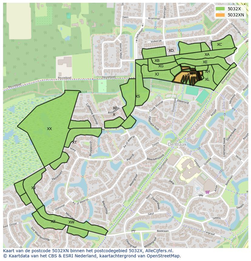 Afbeelding van het postcodegebied 5032 XN op de kaart.