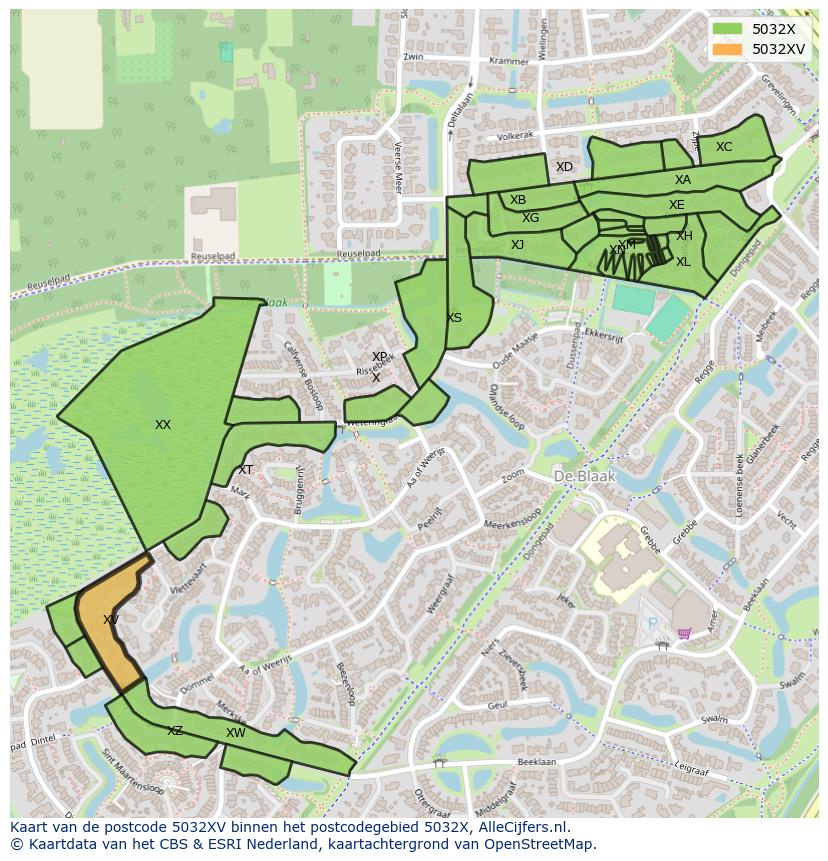 Afbeelding van het postcodegebied 5032 XV op de kaart.