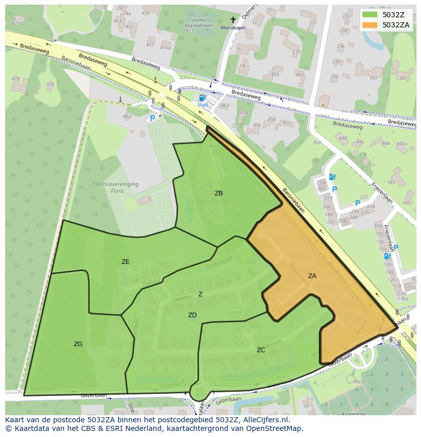 Afbeelding van het postcodegebied 5032 ZA op de kaart.