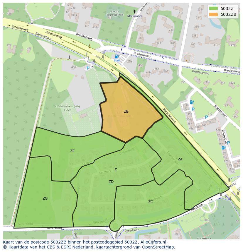 Afbeelding van het postcodegebied 5032 ZB op de kaart.
