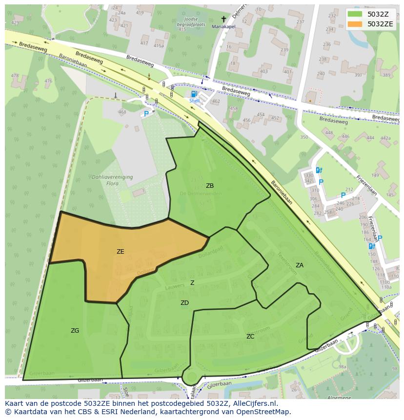 Afbeelding van het postcodegebied 5032 ZE op de kaart.