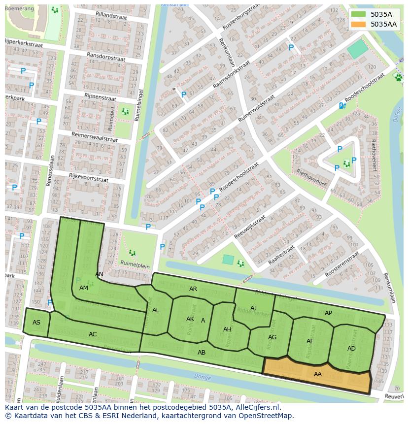 Afbeelding van het postcodegebied 5035 AA op de kaart.