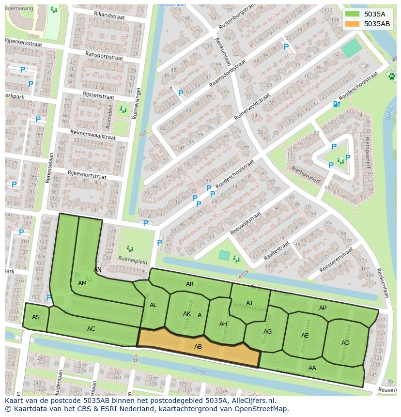 Afbeelding van het postcodegebied 5035 AB op de kaart.