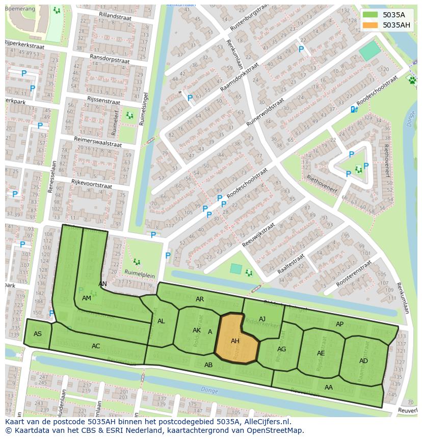 Afbeelding van het postcodegebied 5035 AH op de kaart.