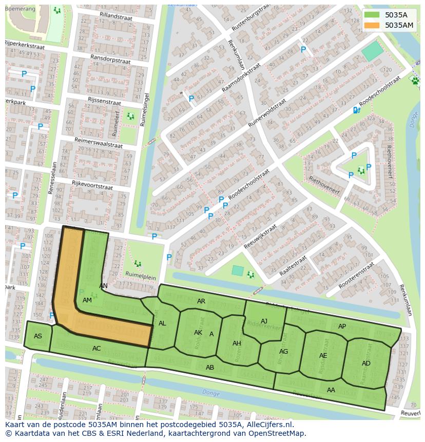 Afbeelding van het postcodegebied 5035 AM op de kaart.