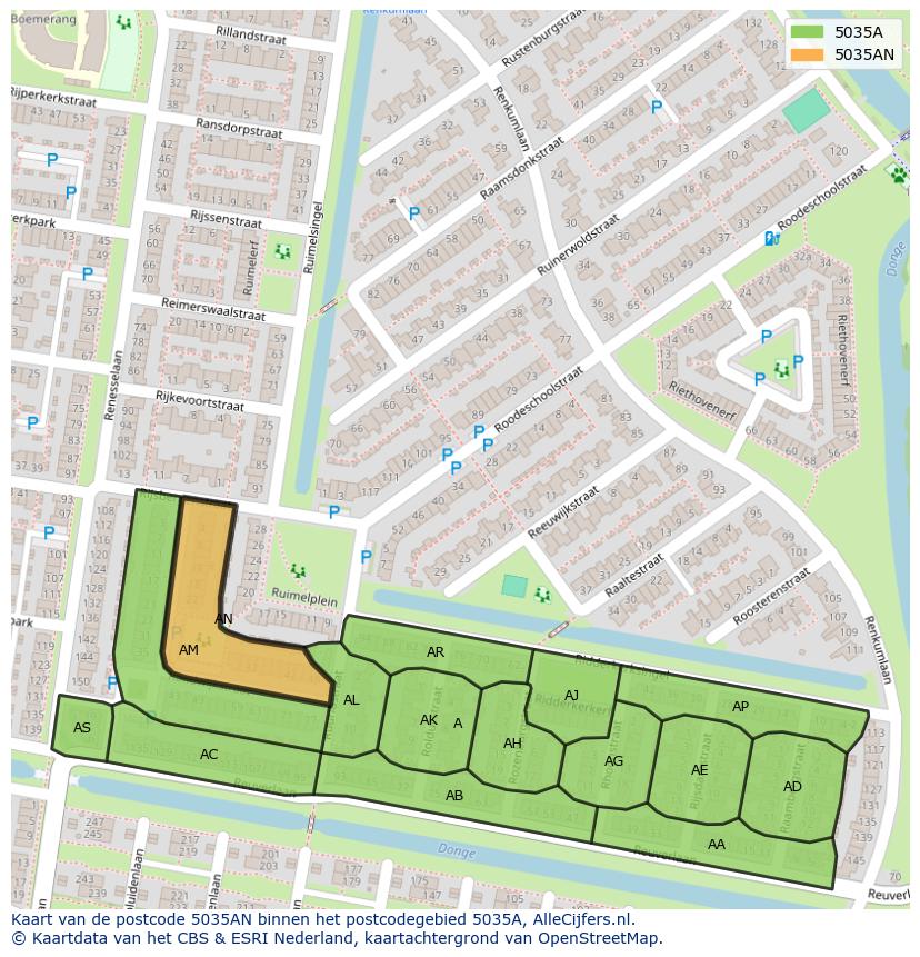 Afbeelding van het postcodegebied 5035 AN op de kaart.