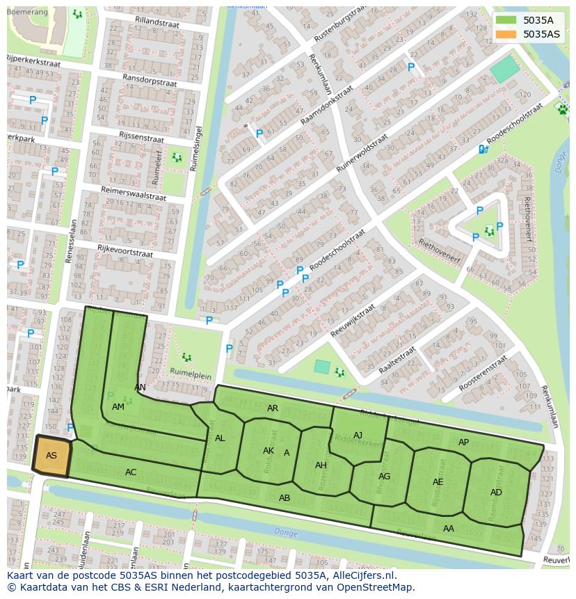 Afbeelding van het postcodegebied 5035 AS op de kaart.