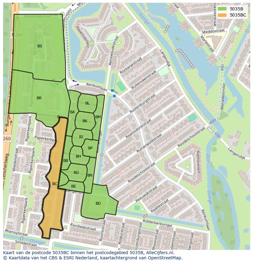 Afbeelding van het postcodegebied 5035 BC op de kaart.