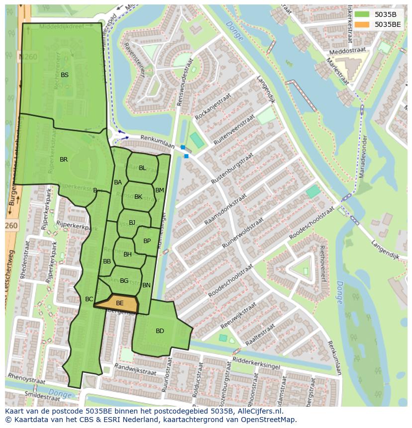Afbeelding van het postcodegebied 5035 BE op de kaart.