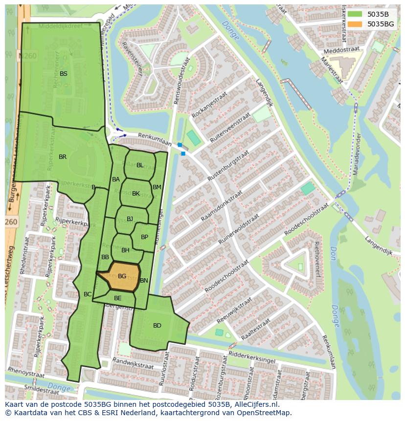 Afbeelding van het postcodegebied 5035 BG op de kaart.