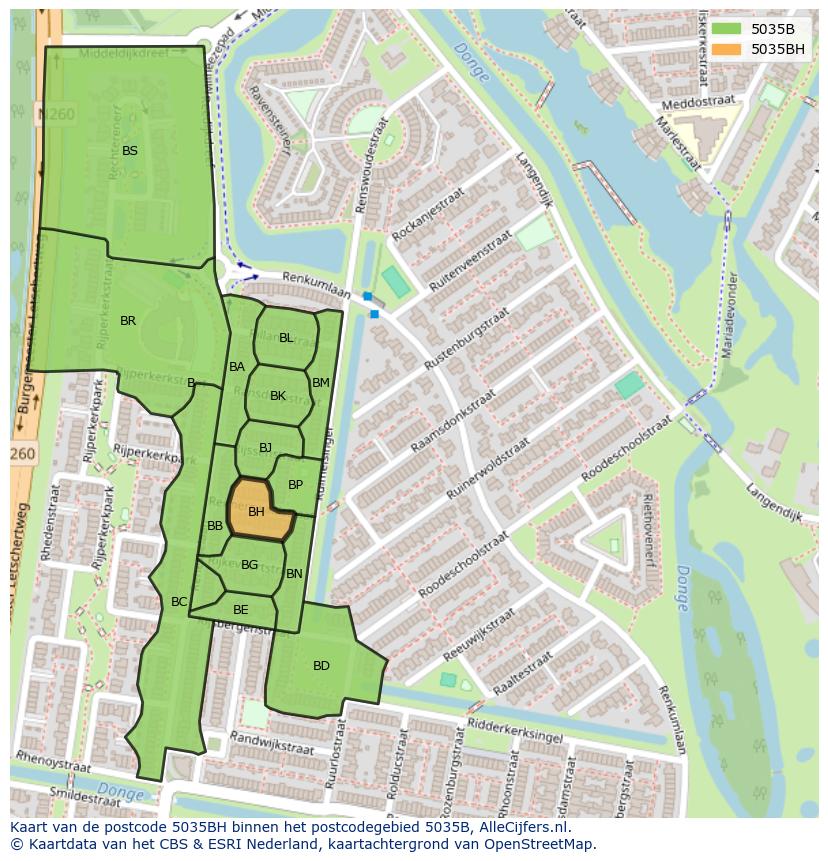 Afbeelding van het postcodegebied 5035 BH op de kaart.