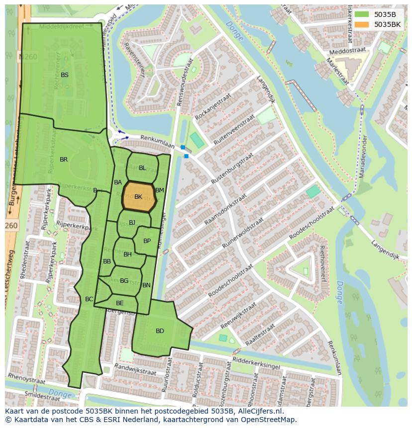 Afbeelding van het postcodegebied 5035 BK op de kaart.