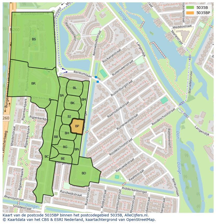 Afbeelding van het postcodegebied 5035 BP op de kaart.