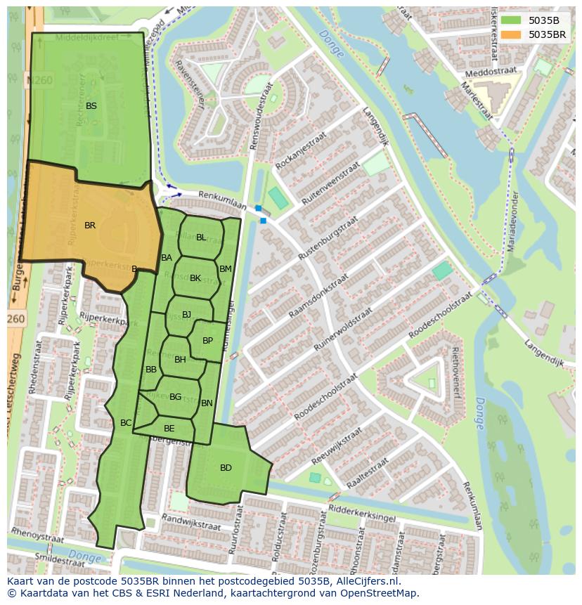 Afbeelding van het postcodegebied 5035 BR op de kaart.