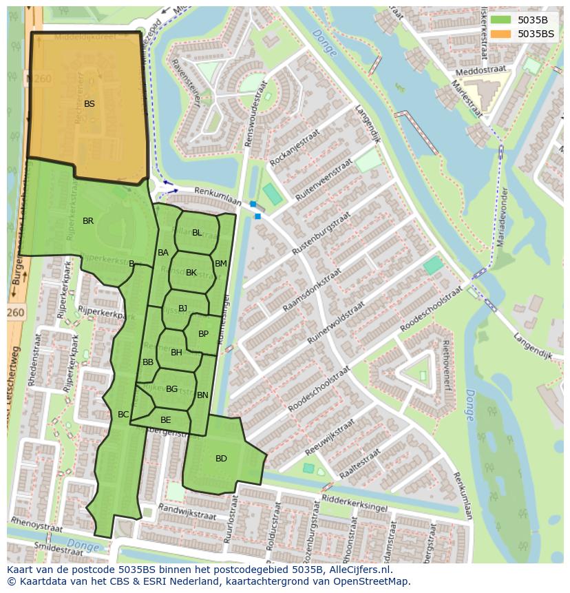 Afbeelding van het postcodegebied 5035 BS op de kaart.