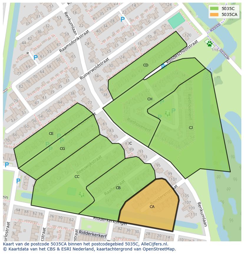 Afbeelding van het postcodegebied 5035 CA op de kaart.