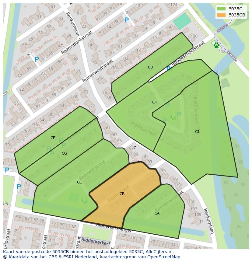 Afbeelding van het postcodegebied 5035 CB op de kaart.