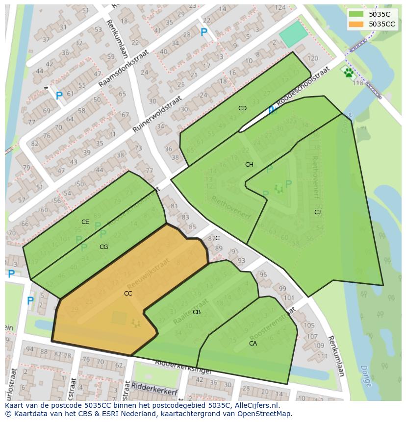 Afbeelding van het postcodegebied 5035 CC op de kaart.