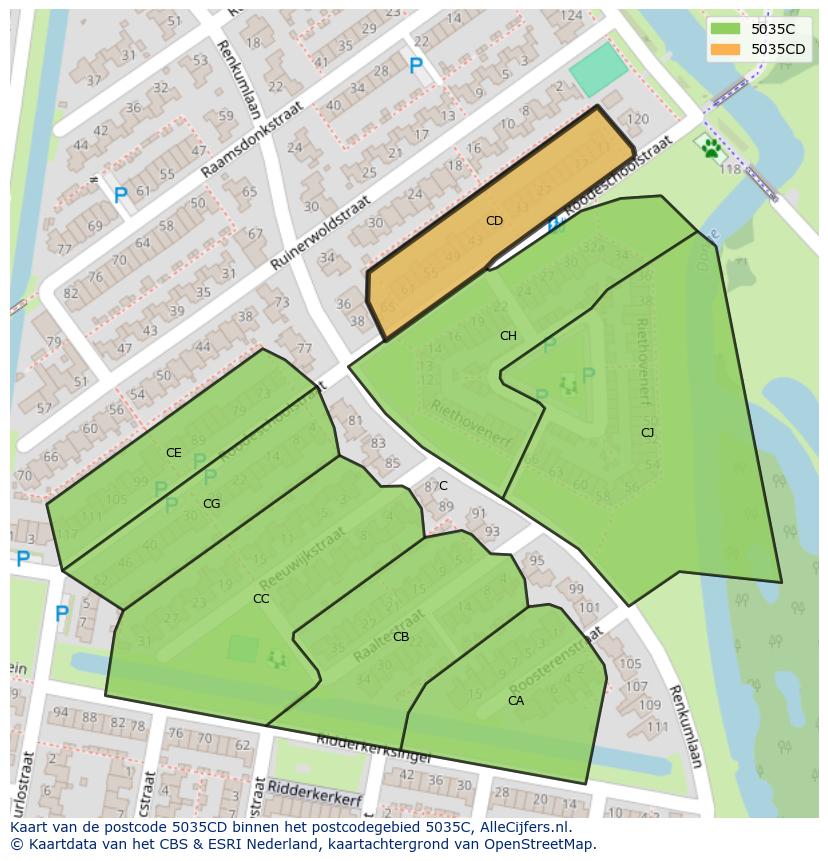 Afbeelding van het postcodegebied 5035 CD op de kaart.