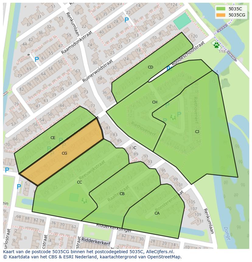 Afbeelding van het postcodegebied 5035 CG op de kaart.