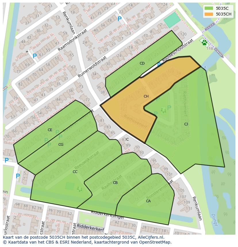 Afbeelding van het postcodegebied 5035 CH op de kaart.