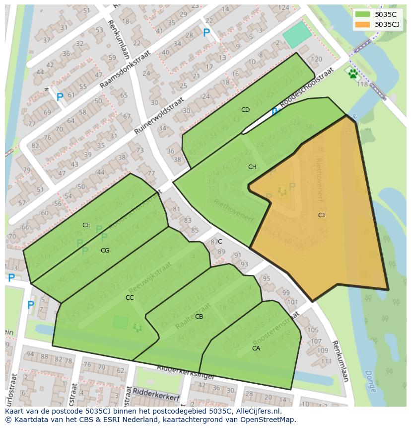 Afbeelding van het postcodegebied 5035 CJ op de kaart.
