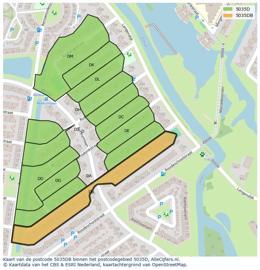 Afbeelding van het postcodegebied 5035 DB op de kaart.