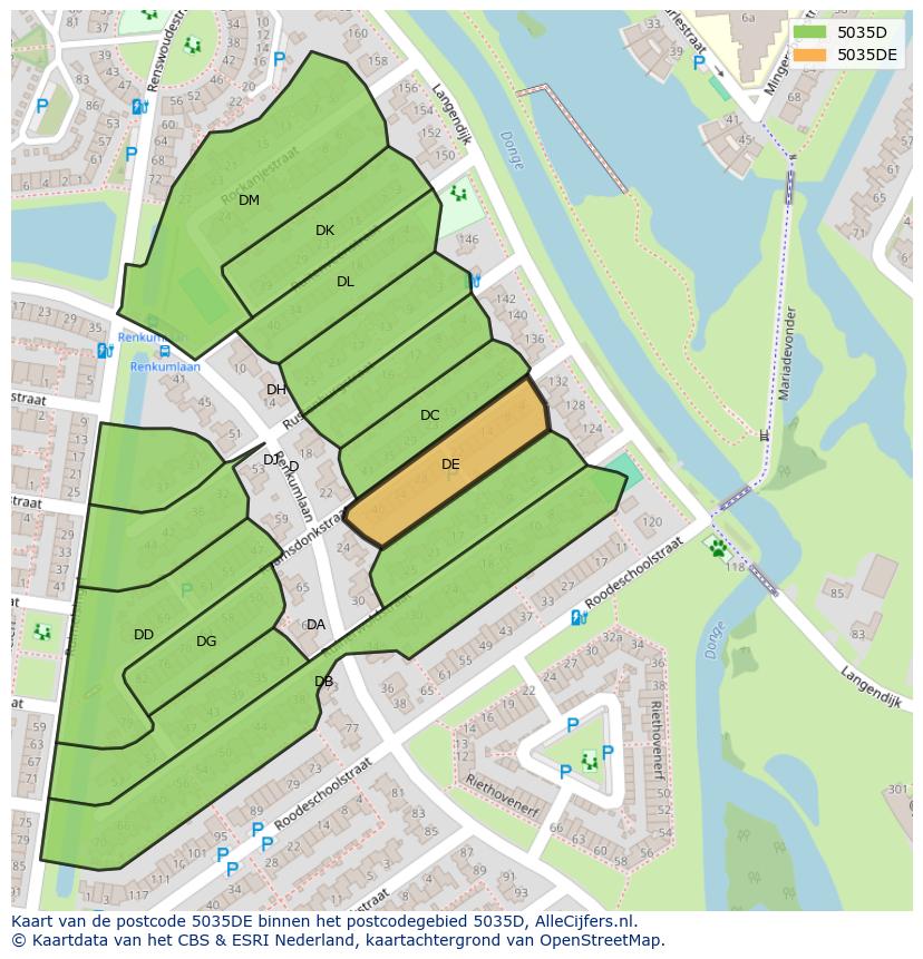 Afbeelding van het postcodegebied 5035 DE op de kaart.