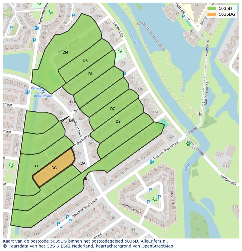 Afbeelding van het postcodegebied 5035 DG op de kaart.