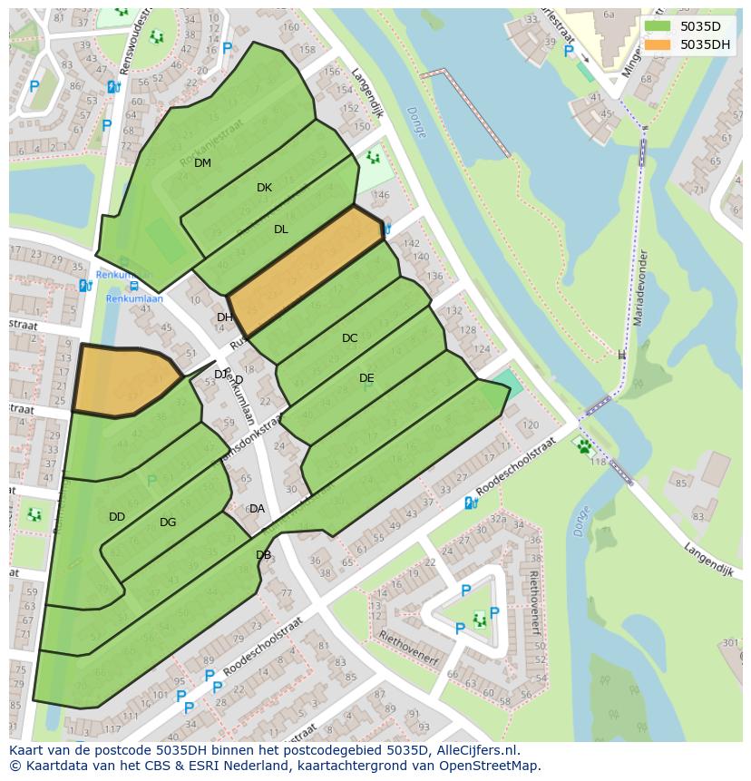 Afbeelding van het postcodegebied 5035 DH op de kaart.