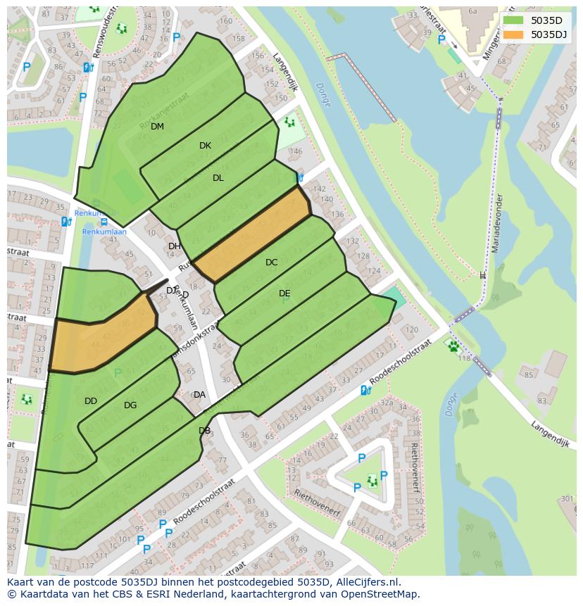 Afbeelding van het postcodegebied 5035 DJ op de kaart.