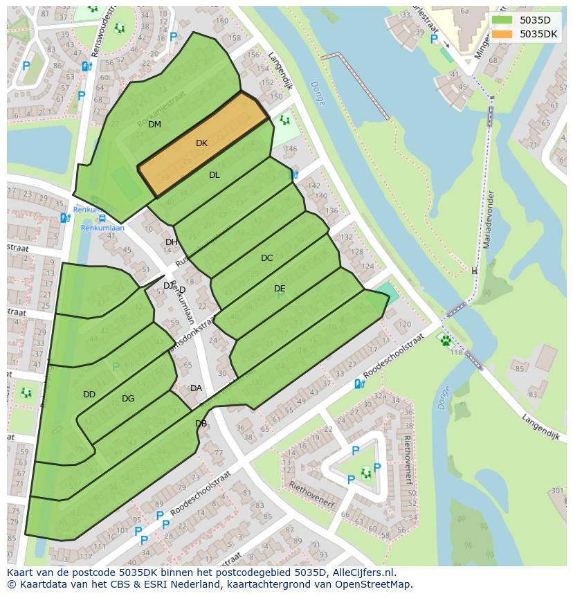Afbeelding van het postcodegebied 5035 DK op de kaart.