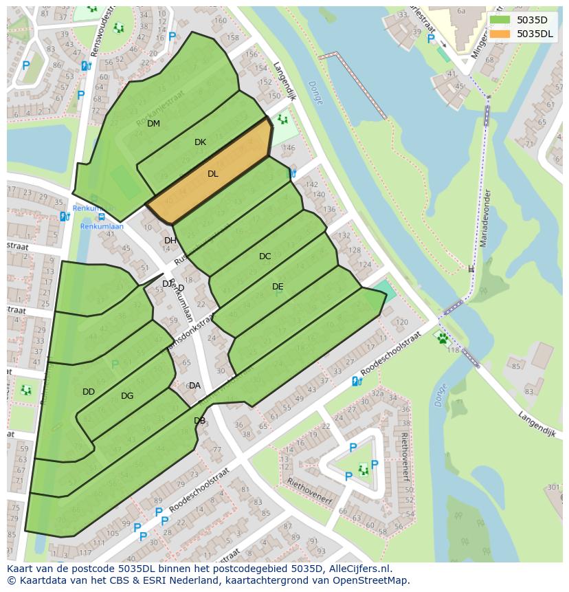 Afbeelding van het postcodegebied 5035 DL op de kaart.